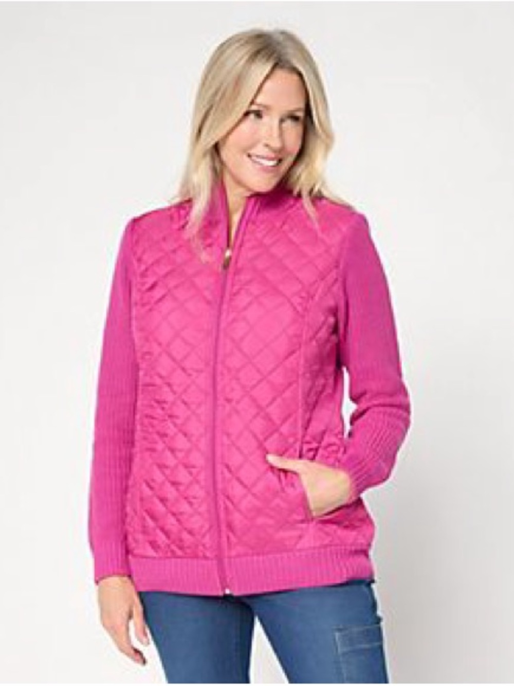 Denim&Co Quilted Zip-Front Jacket in Fuchsia